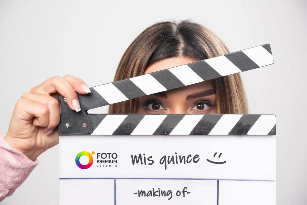 Joven detrás de claqueta de video